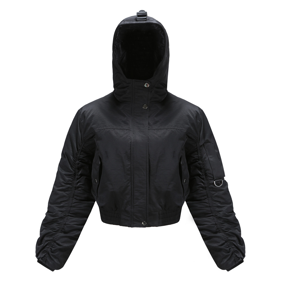 pure color women cropped bubble coat cotton padded winter puffer jacket