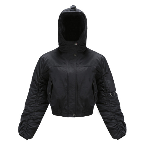 pure color women cropped bubble coat cotton padded winter puffer jacket