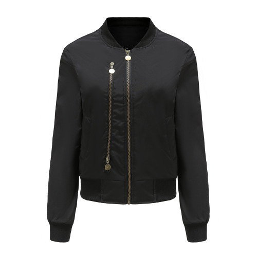 zipper decoration women light cotton padded bomber jacket autumn winter outdoor wear
