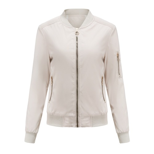 light cotton quilted lining full zipper up women bomber jacket