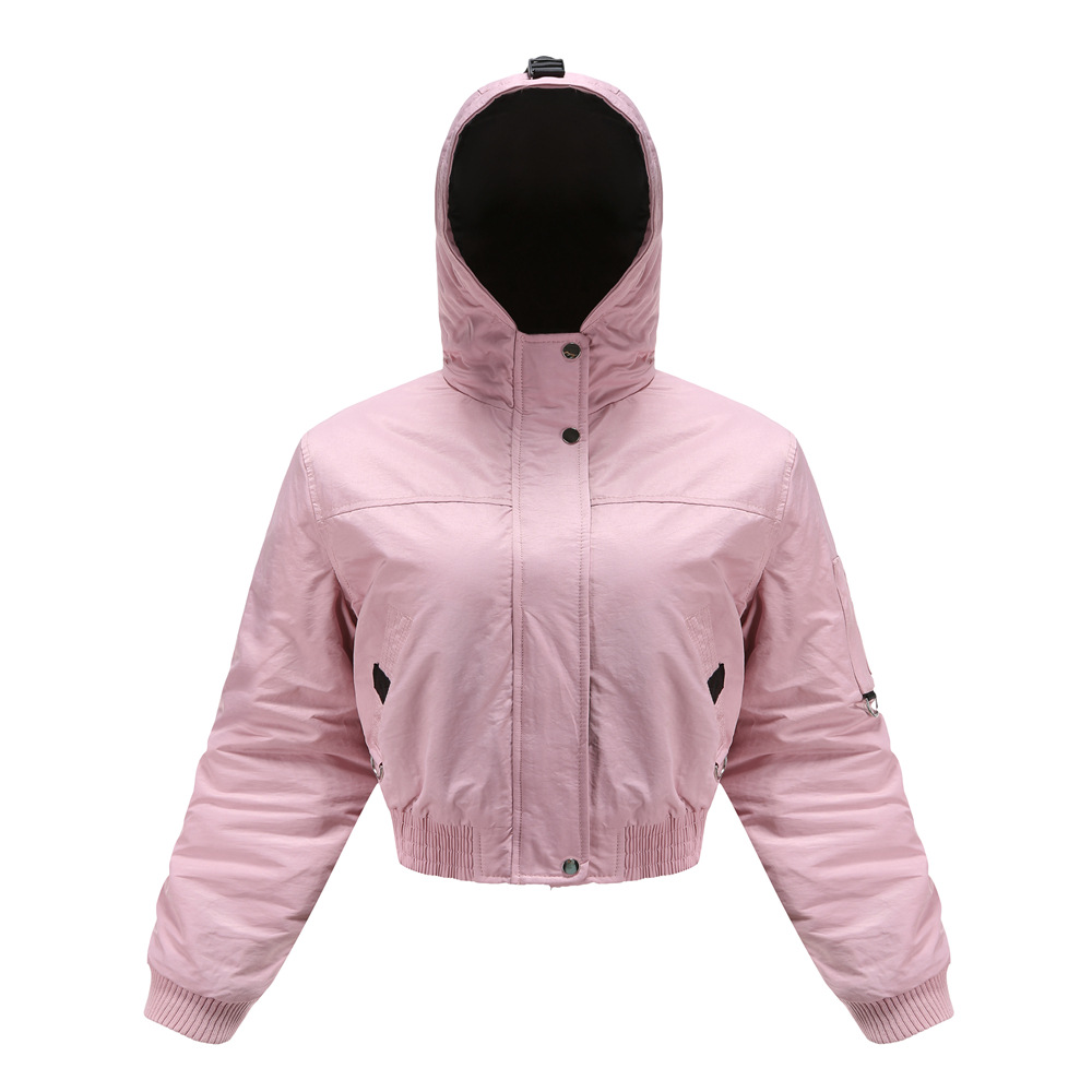 fashion cropped women bubble coat hooded cotton padded puffer jacket