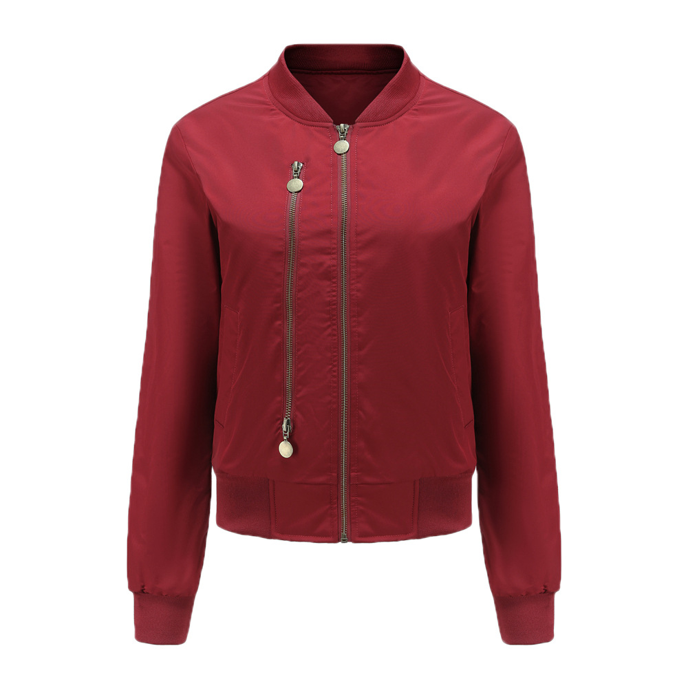 zipper decoration women light cotton padded bomber jacket autumn winter outdoor wear