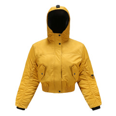 pure color women cropped bubble coat cotton padded winter puffer jacket