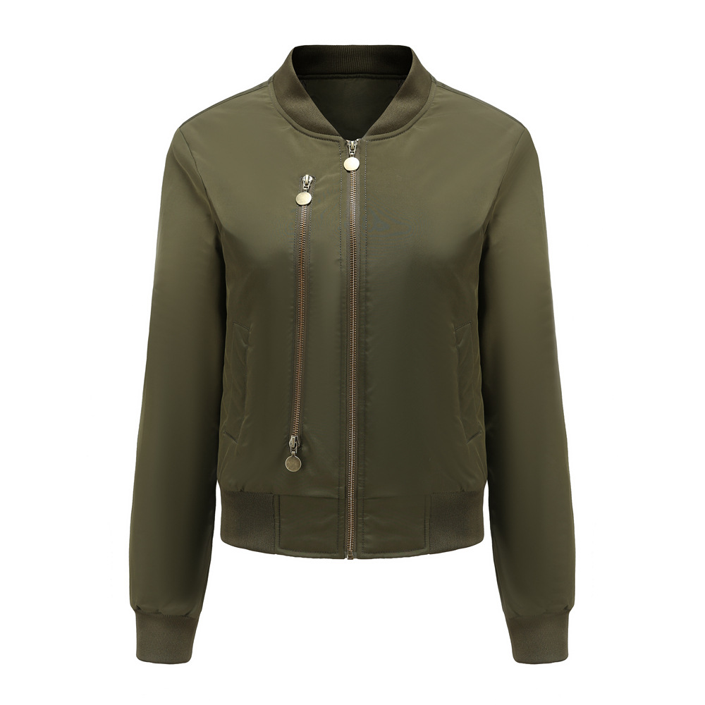 zipper decoration women light cotton padded bomber jacket autumn winter outdoor wear