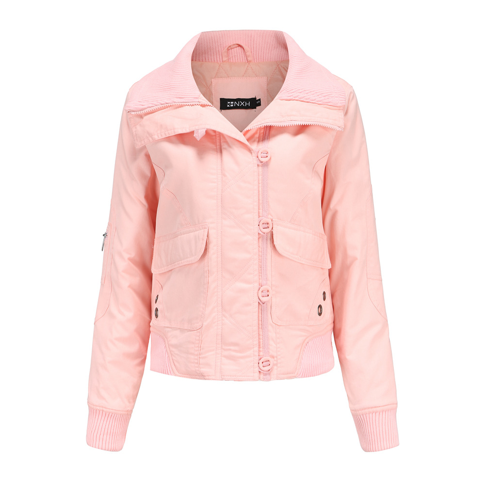 cotton fabric quilted lining women washing puffer jacket big pocket woman fashion coat