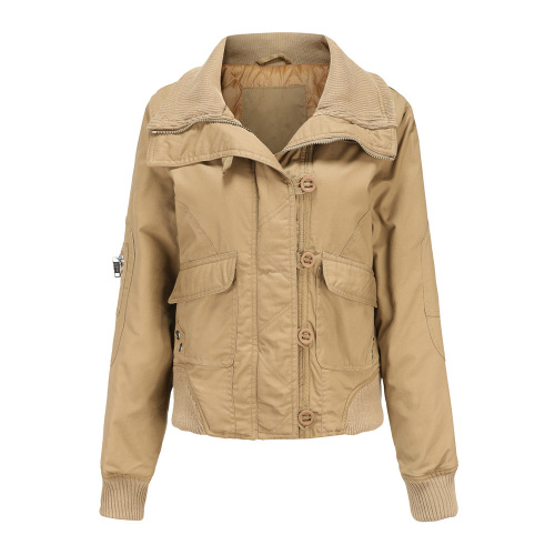 cotton fabric quilted lining women washing puffer jacket big pocket woman fashion coat