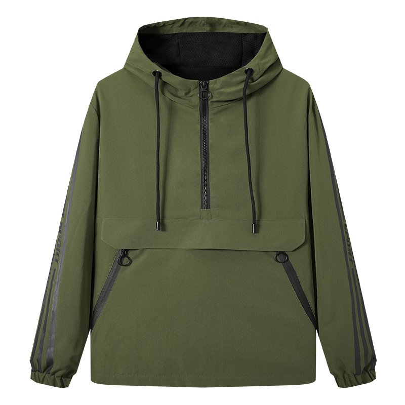 half zipper hooded mens anorak jacket younger teenager sport casual autumn spring light jacket windbreaker