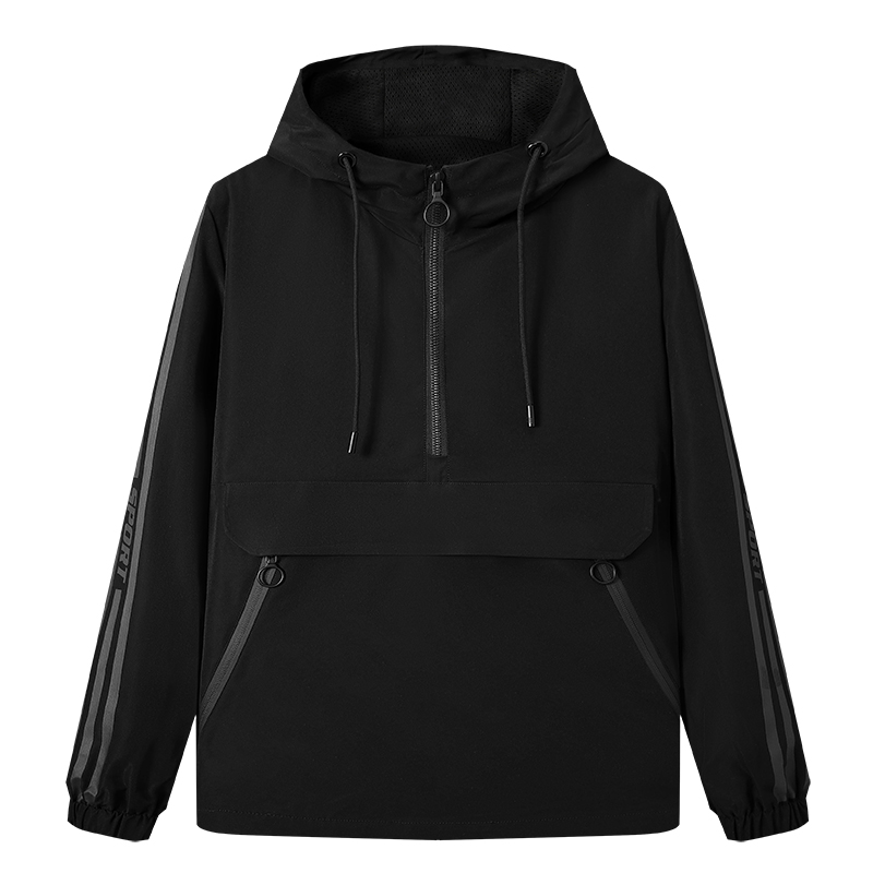 half zipper hooded mens anorak jacket younger teenager sport casual autumn spring light jacket windbreaker