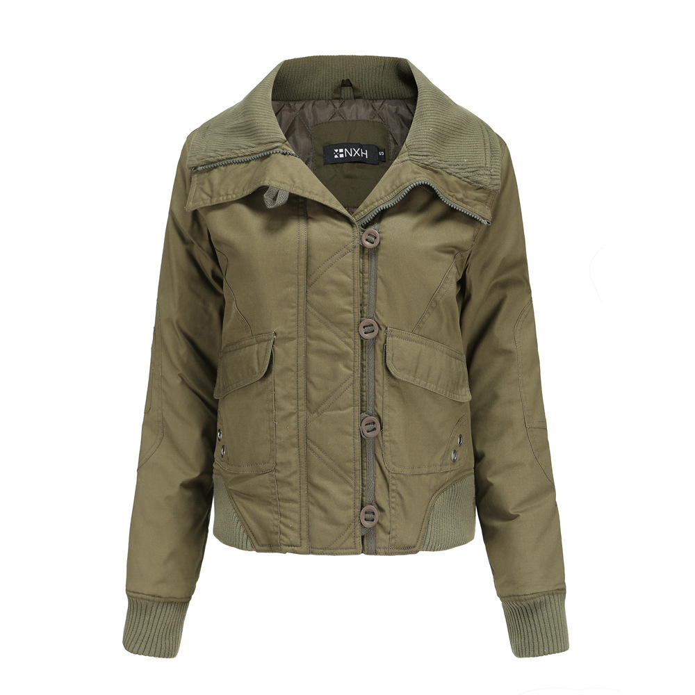 cotton fabric quilted lining women washing puffer jacket big pocket woman fashion coat