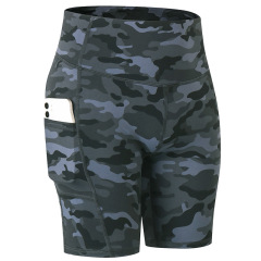 comouflage full printed yoga shorts with phone pockets