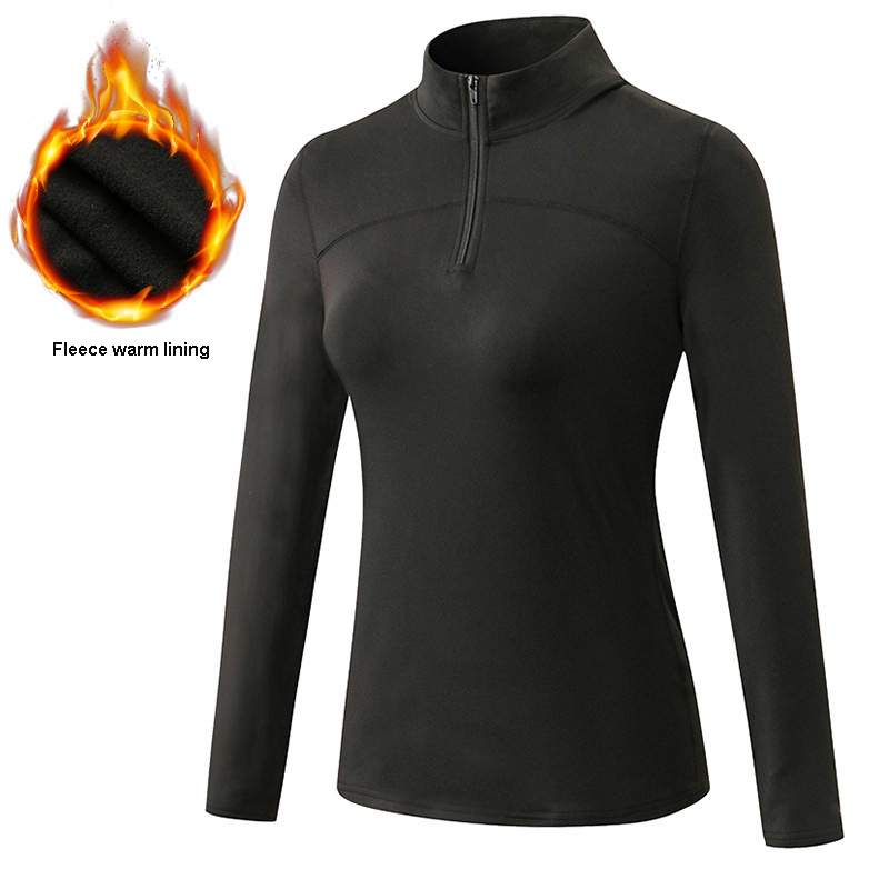 1/4 zipper stand collar yoga tshirt long sleeve fleece lined sport running tops wear