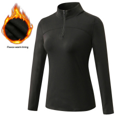 1/4 zipper stand collar yoga tshirt long sleeve fleece lined sport running tops wear