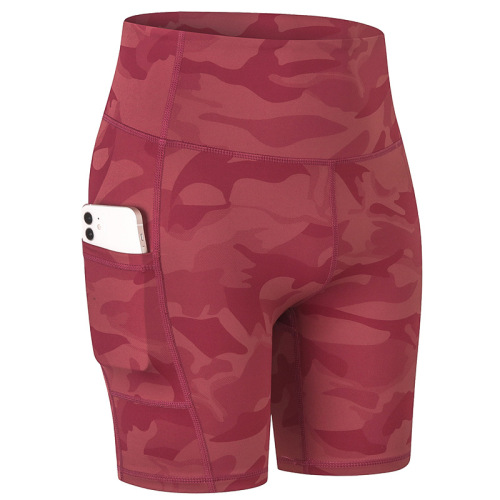 comouflage full printed yoga shorts with phone pockets