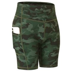 comouflage full printed yoga shorts with phone pockets