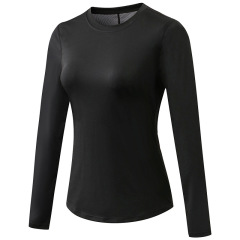mesh patchwork round collar yoga tshirt long sleeve autumn sport running tee tops wear
