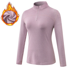 1/4 zipper stand collar yoga tshirt long sleeve fleece lined sport running tops wear