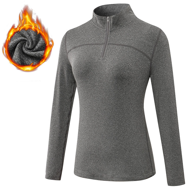 1/4 zipper stand collar yoga tshirt long sleeve fleece lined sport running tops wear