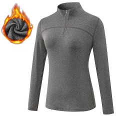1/4 zipper stand collar yoga tshirt long sleeve fleece lined sport running tops wear