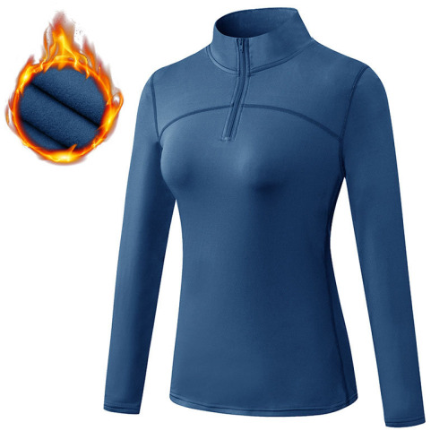 1/4 zipper stand collar yoga tshirt long sleeve fleece lined sport running tops wear