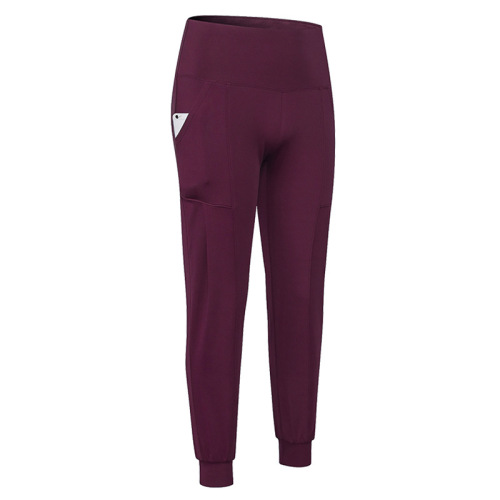 pure color high waist slim fit leisure yoga pants ankle corset sport running pants with two pockets