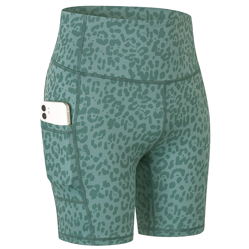 leopard full printed yoga shorts with phone pockets gym sport shorts