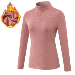 1/4 zipper stand collar yoga tshirt long sleeve fleece lined sport running tops wear