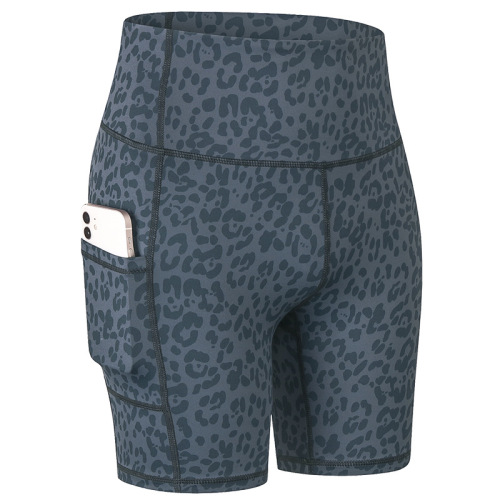 leopard full printed yoga shorts with phone pockets gym sport shorts