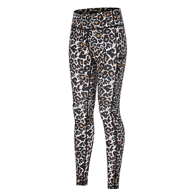 digital print leopard high waisted yoga leggings with side phone pocket