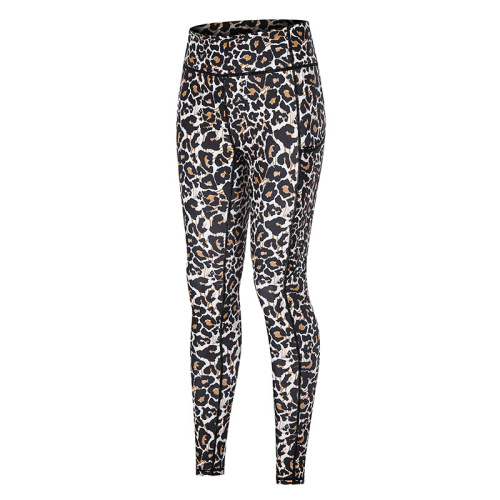digital print leopard high waisted yoga leggings with side phone pocket