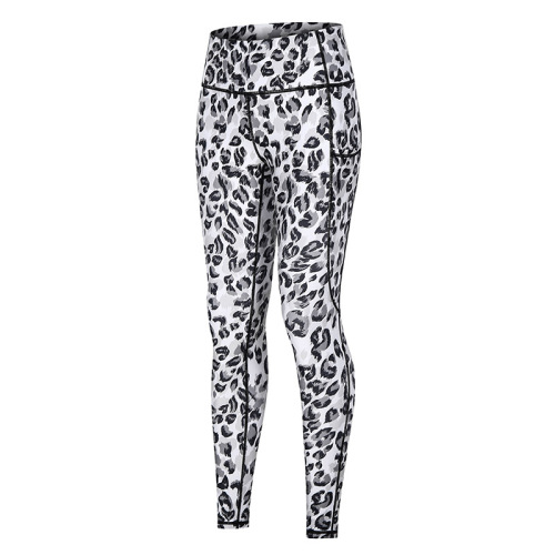 digital print leopard high waisted yoga leggings with side phone pocket