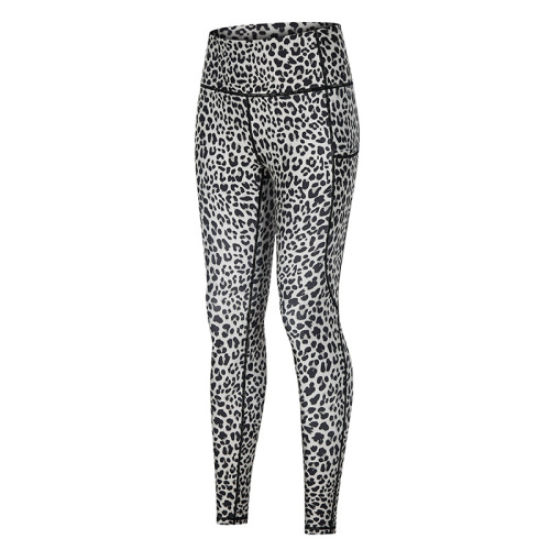 digital print leopard high waisted yoga leggings with side phone pocket