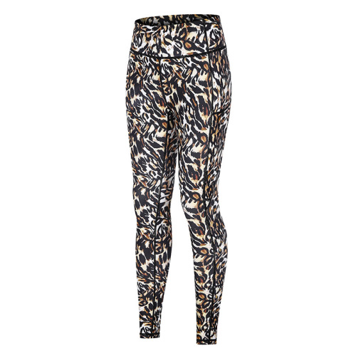 digital print leopard high waisted yoga leggings with side phone pocket