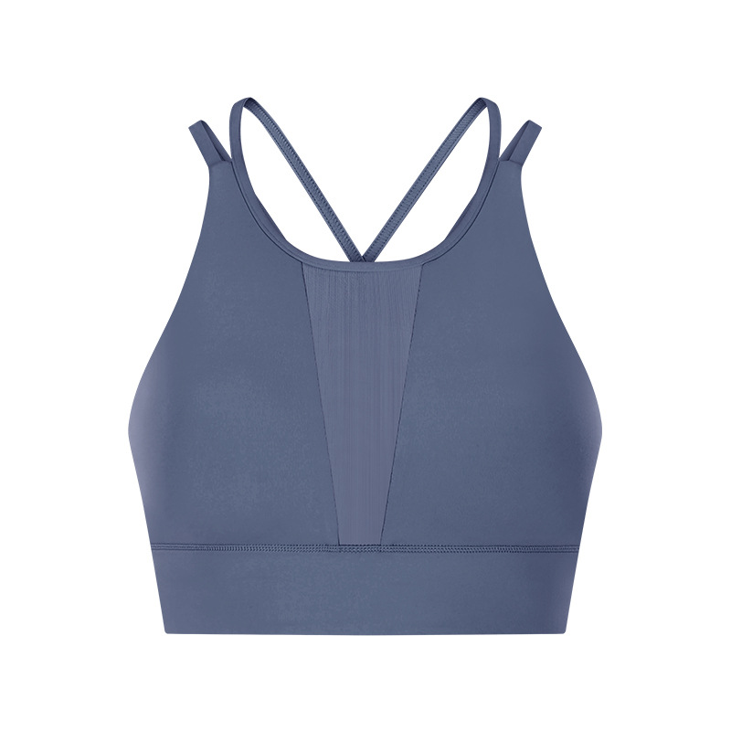 breathable mesh patchwork women gym sport bra top cross back yoga bra