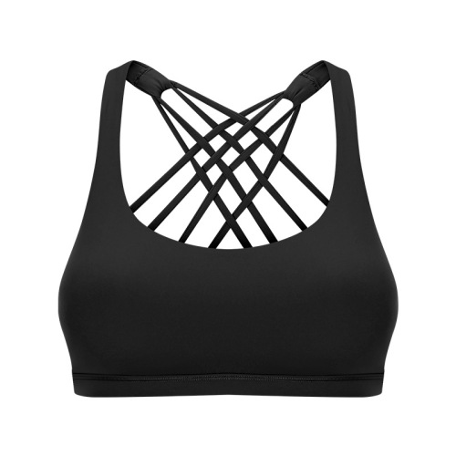 pure color criss cross back women high sport yoga gym bra tops with detachable cup padding