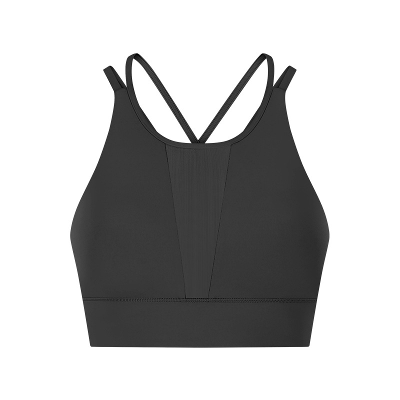 breathable mesh patchwork women gym sport bra top cross back yoga bra