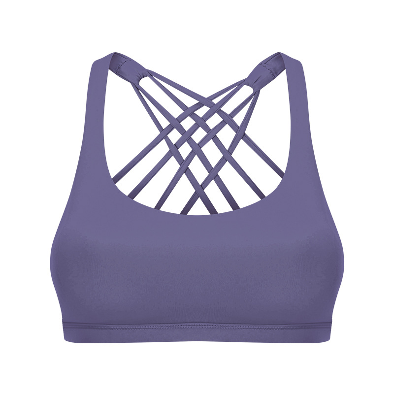 pure color criss cross back women high sport yoga gym bra tops with detachable cup padding