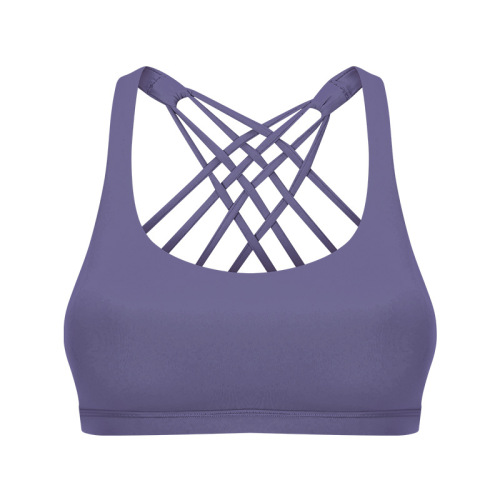 pure color criss cross back women high sport yoga gym bra tops with detachable cup padding