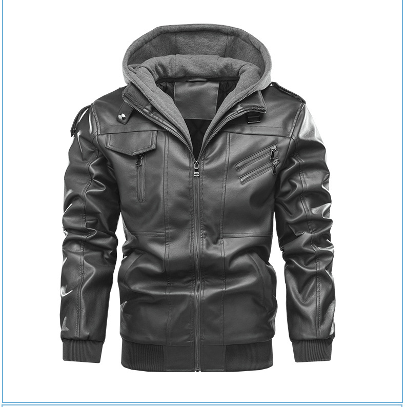 diamond quilted lining winter faux leather PU jacket detachable hood motorcycle jacket