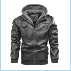 diamond quilted lining winter faux leather PU jacket detachable hood motorcycle jacket