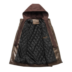 diamond quilted lining winter faux leather PU jacket detachable hood motorcycle jacket