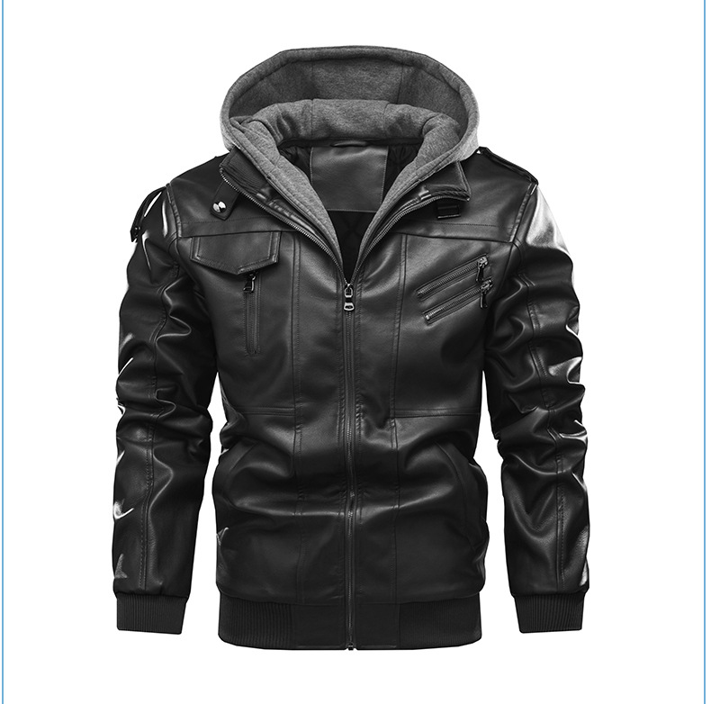 diamond quilted lining winter faux leather PU jacket detachable hood motorcycle jacket