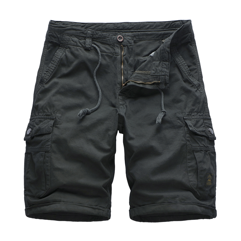 pure color full cotton mens cargo shorts multi pocket leisre shorts