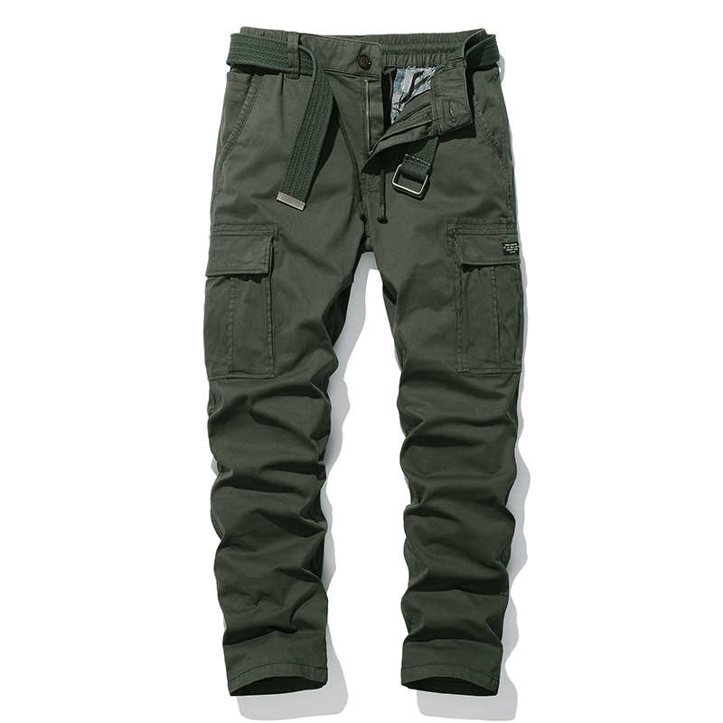 solid color full cotton mens cargo pants multi pocket hiking long pants