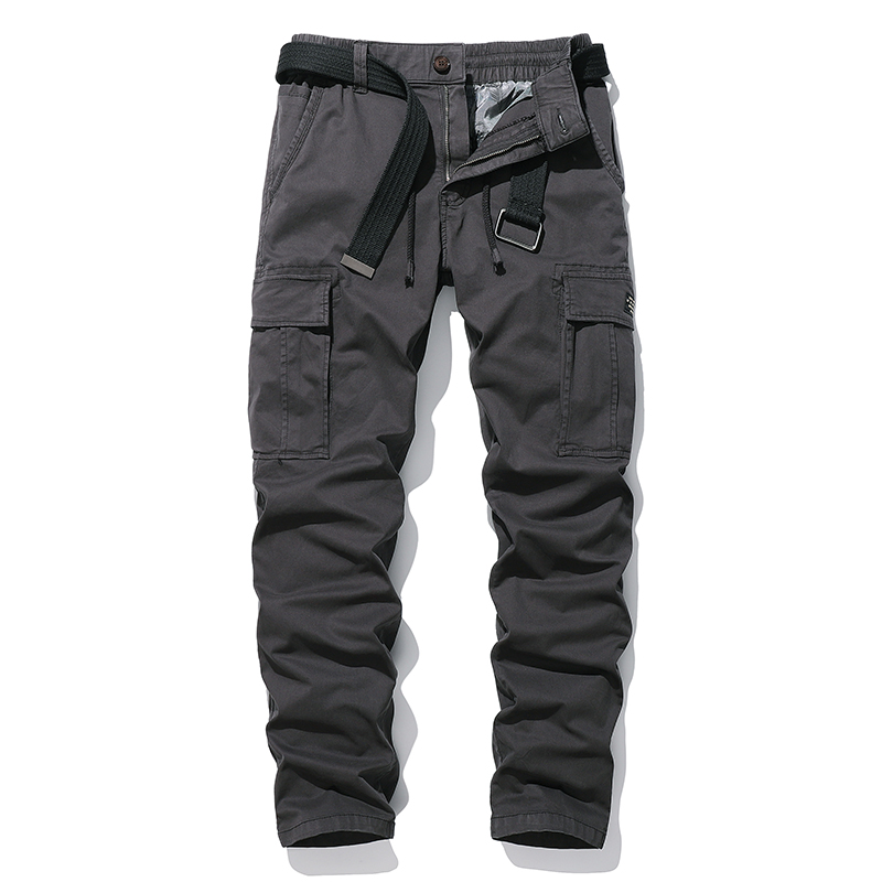 solid color full cotton mens cargo pants multi pocket hiking long pants