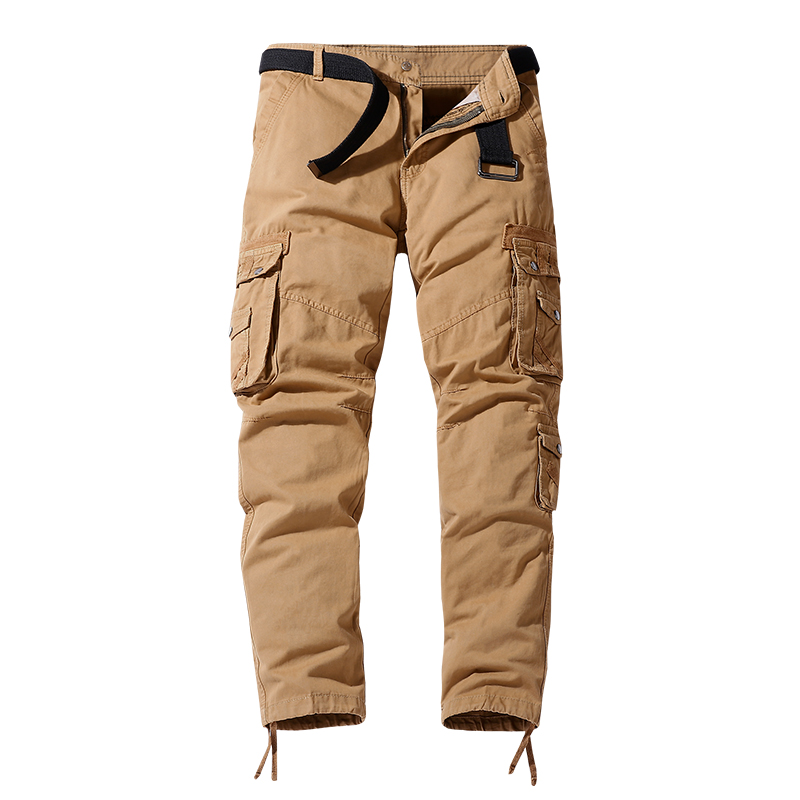 solid color full cotton mens cargo pants multi pocket hiking long pants