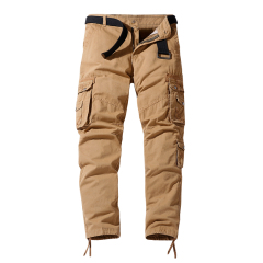 solid color full cotton mens cargo pants multi pocket hiking long pants