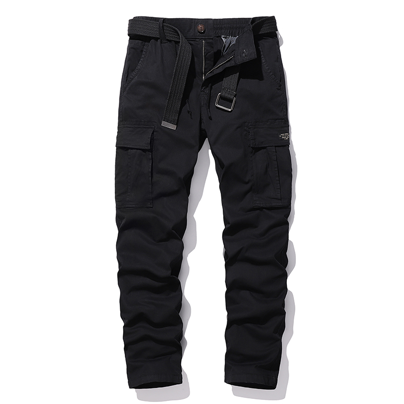 solid color full cotton mens cargo pants multi pocket hiking long pants