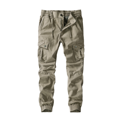 100% cotton elastic waist mens cargo pants outdoor hiking leisure pants
