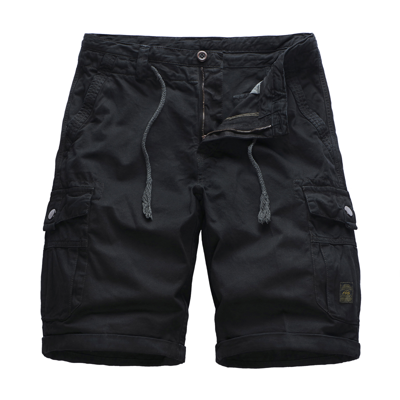 pure color full cotton mens cargo shorts multi pocket leisre shorts