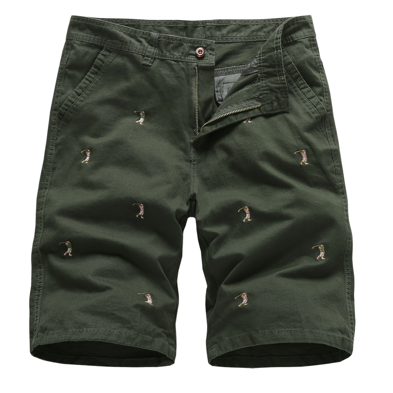 full embroidery mens casual shorts cotton cargo shorts with pockets